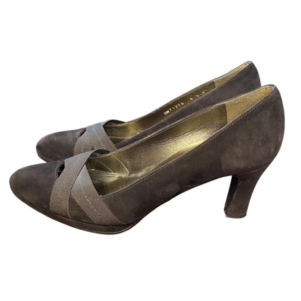 Stuart Weitzman Brown Suede Pointed‎ Toe Pumps with Ribbon Detail Size 6.5 M